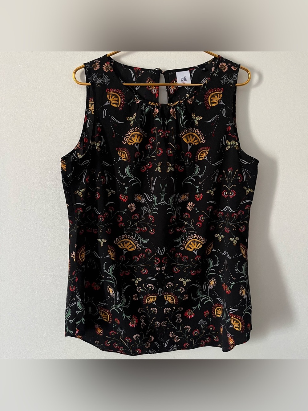 CAbi Legend Black Floral Sleeveless Top Lightweight Fall Layering Piece XL